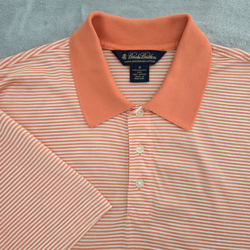 Brooks Brothers Performance Mercerized Cotton Polo Shirt Mens M Orange Striped